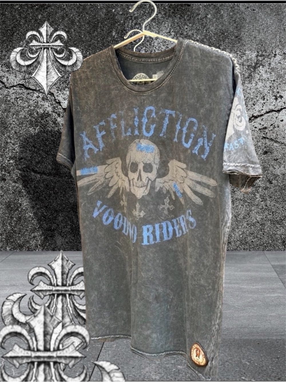 Affliction Men's VooDoo Riders Blue Graphic T-Shirt Size Large